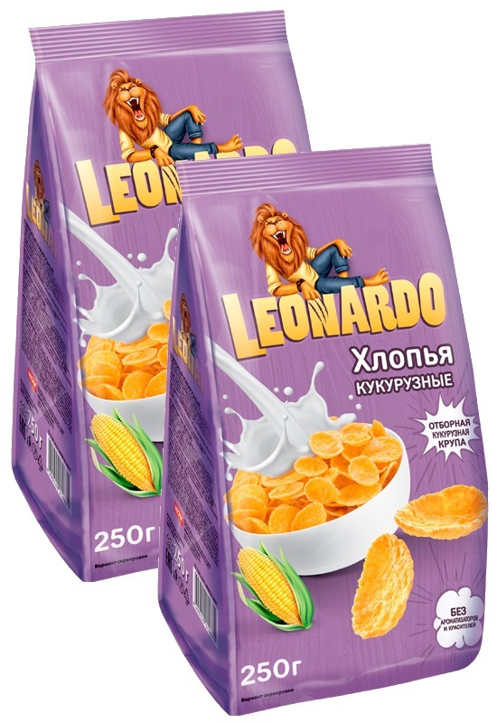 Хлопья кукурузные "Leonardo" КДВ, 2 пачки по 250 г #1