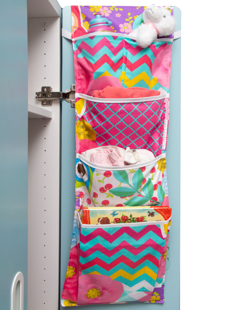 Кармашки в шкафчик для детского сада Органайзер на дверь EvaKids 78х25 см (Совы пэчворк)  #1