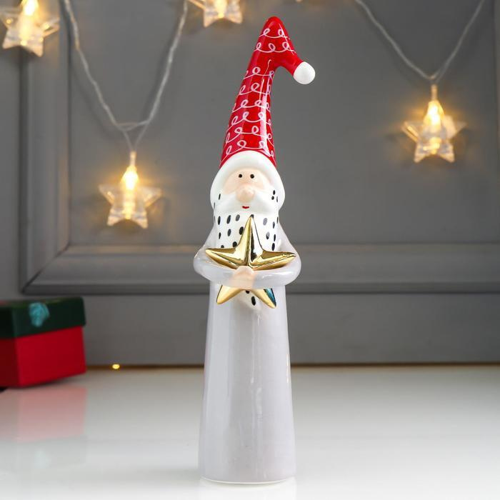 Сувенир керамика Дедушка Мороз с звёздочкой в обнимку серый с красным 23,6х5,9х7,2 см  #1