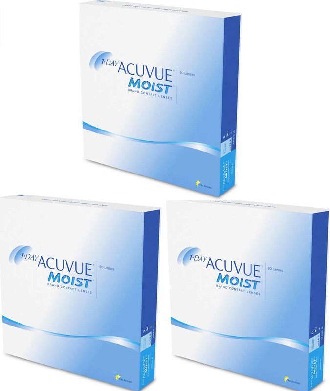 ACUVUE Moist -9.50 / 14.2 / 8.5, 270 штук (3 пачки по 90 линз) контактные однодневые гидрогелевые (материал #1