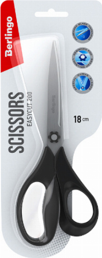 Ножницы Berlingo Easycut 200 канцелярские с эргономичной ручкой нержавеющая сталь/пластик черный 18см #1