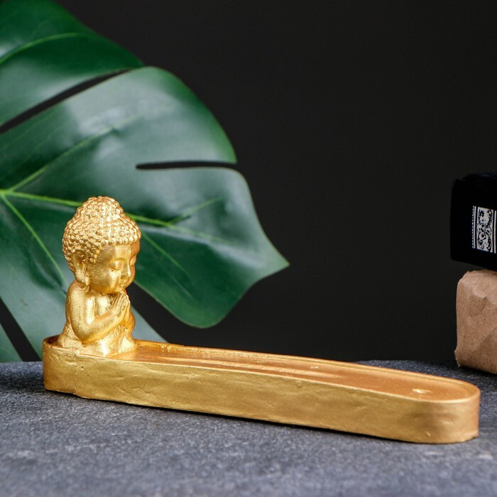 Хорошие сувениры, Подставка для благовоний "Будда маленький" золото, 8х19см  #1