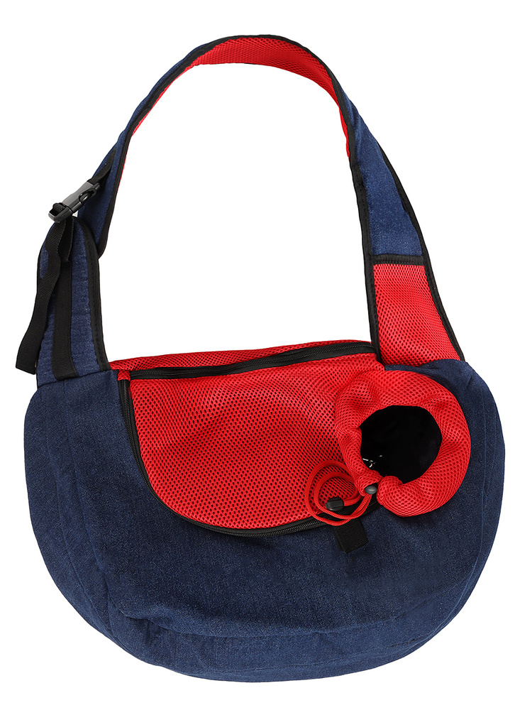 Слинг сумка переноска для кошек и собак Монморанси "Тревел мини", синий/красный размер S 47х33х13 см. #1