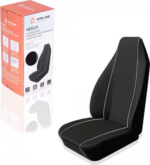 Чехлы автомобильные универсальные для переднего сиденья с подголовником, полиэстер, черные AIRLINE ACSPP01 #1
