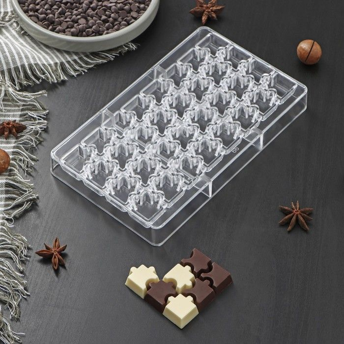 Форма для шоколада и конфет Пазлы , 32 ячейки, 20 12 2,5 см, ячейка 2 2 0,8 см  #1