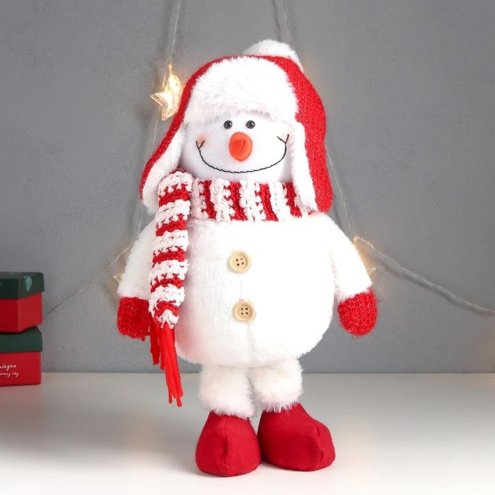 Кукла интерьерная 'Снеговик в красной шапке-ушанке с бомбошкой' 40х17х16 см  #1