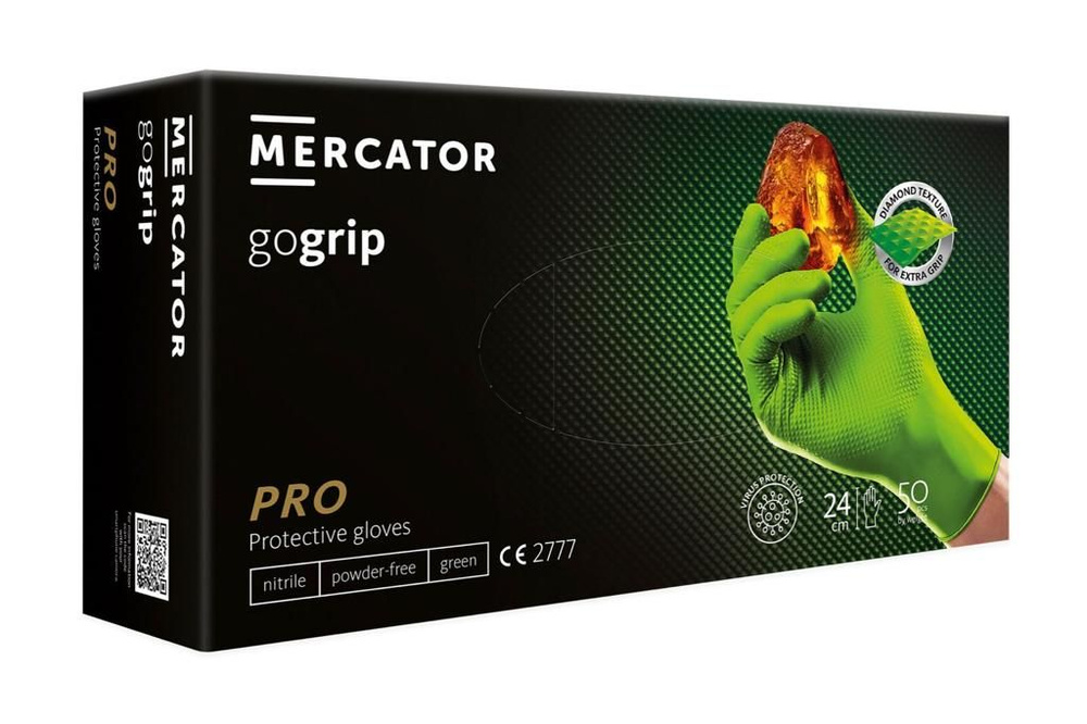Перчатки особо прочные нитриловые размер XXL, Меркатор/Mercator GoGrip, защитные зеленые, 25 пар/50 штук. #1