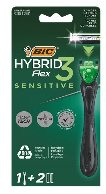 BIC FLEX 3 HYBRID SENSITIVE мужской станок для бритья+2 сменные кассеты (три лезвия)  #1