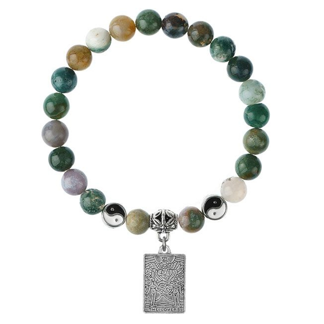 Защитный браслет с подвеской Таро - Любовники, Яшма, натуральный камень, диаметр бусин 8мм, + подарочный #1