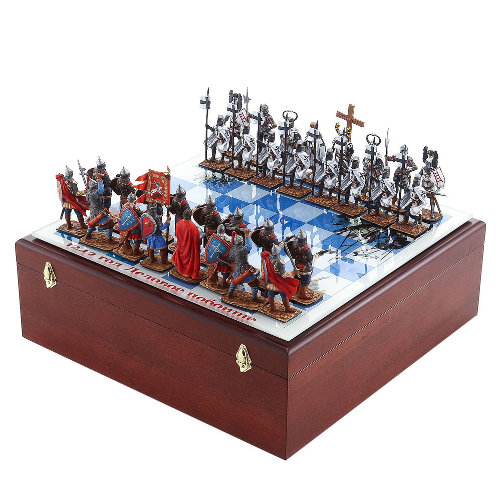 Шахматы со стеклянным полем и оловянными фигурами "Ледовое побоище"  #1