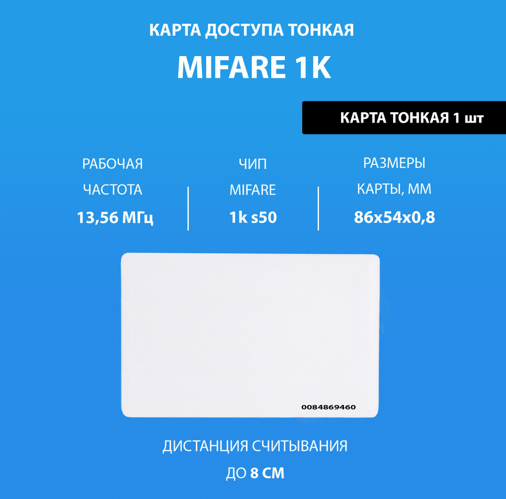 Карта доступа тонкая Mifare 1k RFID NFC Карта с уникальным кодом (идентификатор). Частота 13,56 МГц, #1