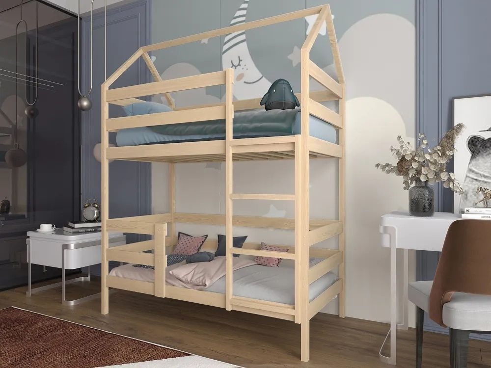 Двухъярусная кровать "Двухъярусная-домик", спальное место 160х80, натуральный цвет, из массива  #1