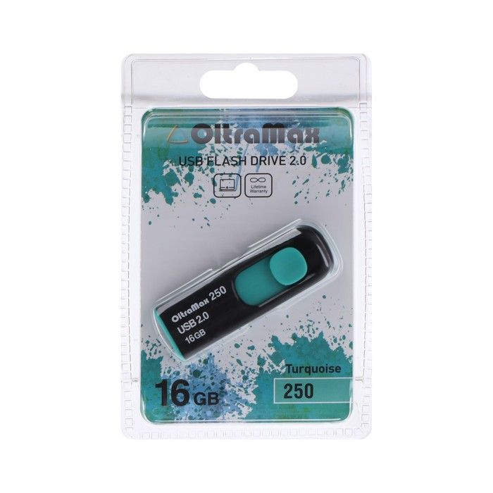 Флешка OltraMax 250, 16 Гб, USB2.0, чт до 15 Мб/с, зап до 8 Мб/с, бирюзовая  #1