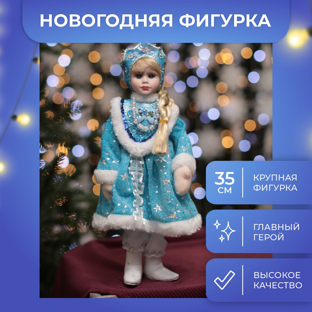 Новогодняя фигурка Снегурочка в голубой шубе, высота 35 см  #1