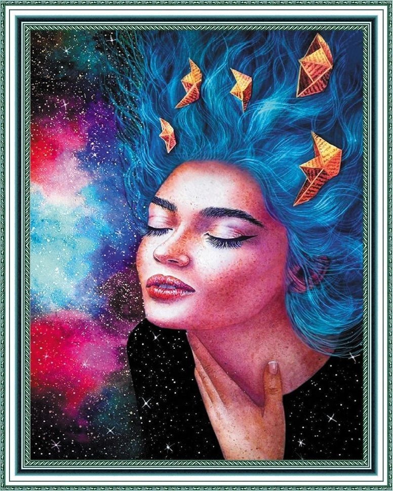 Алмазная мозаика "Девушка с синими волосами" круглые стразы на подрамнике 40*50 см, Paintboy SGA2895 #1