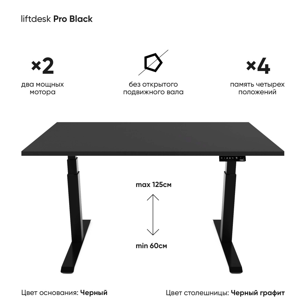 Компьютерный стол с регулировкой высоты для работы стоя сидя 2-х моторный liftdesk Pro Черный/Черный #1