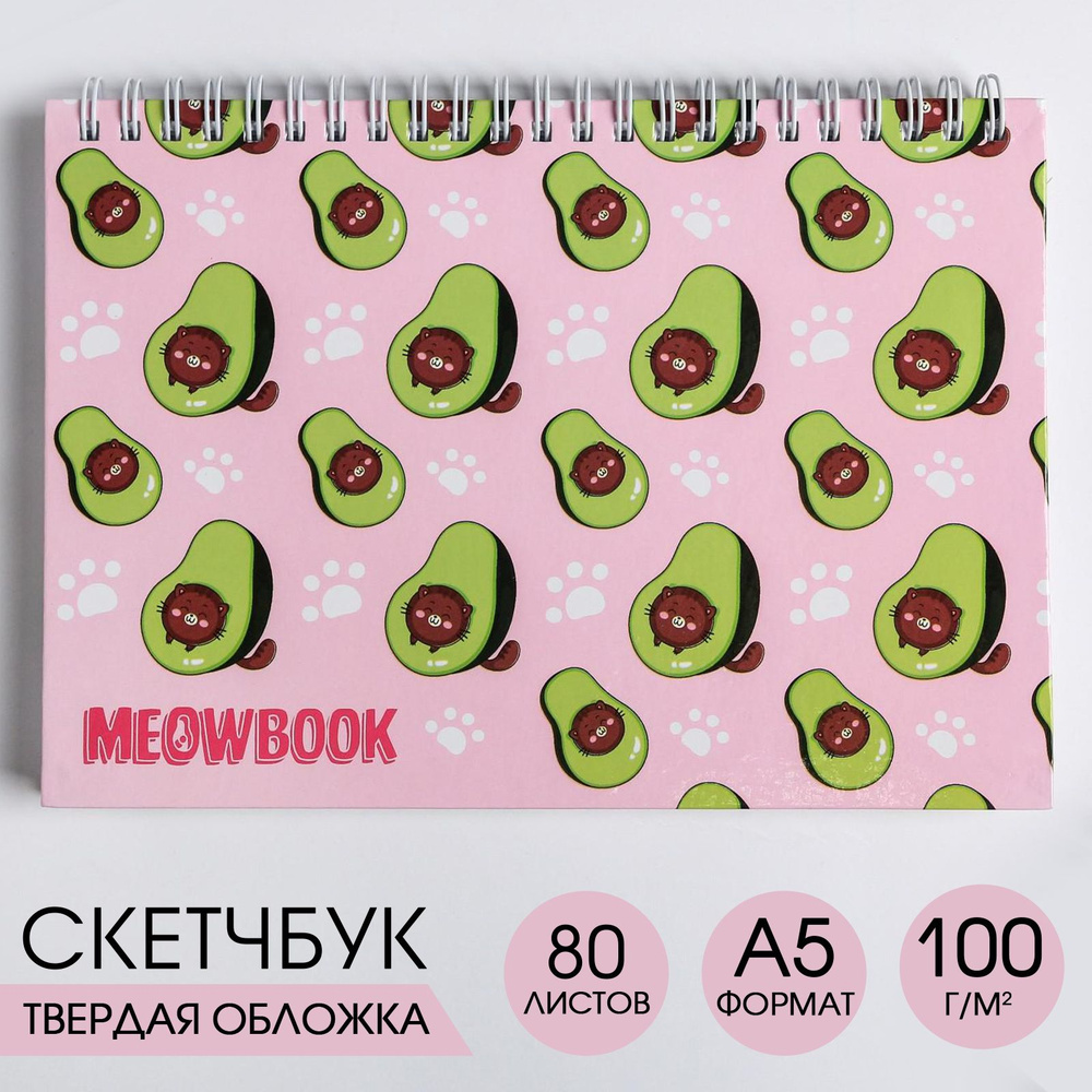 Скетчбук "Meow Book" - блокнот для рисования, эскизов, набросков и записей: горизонтальный альбом на #1