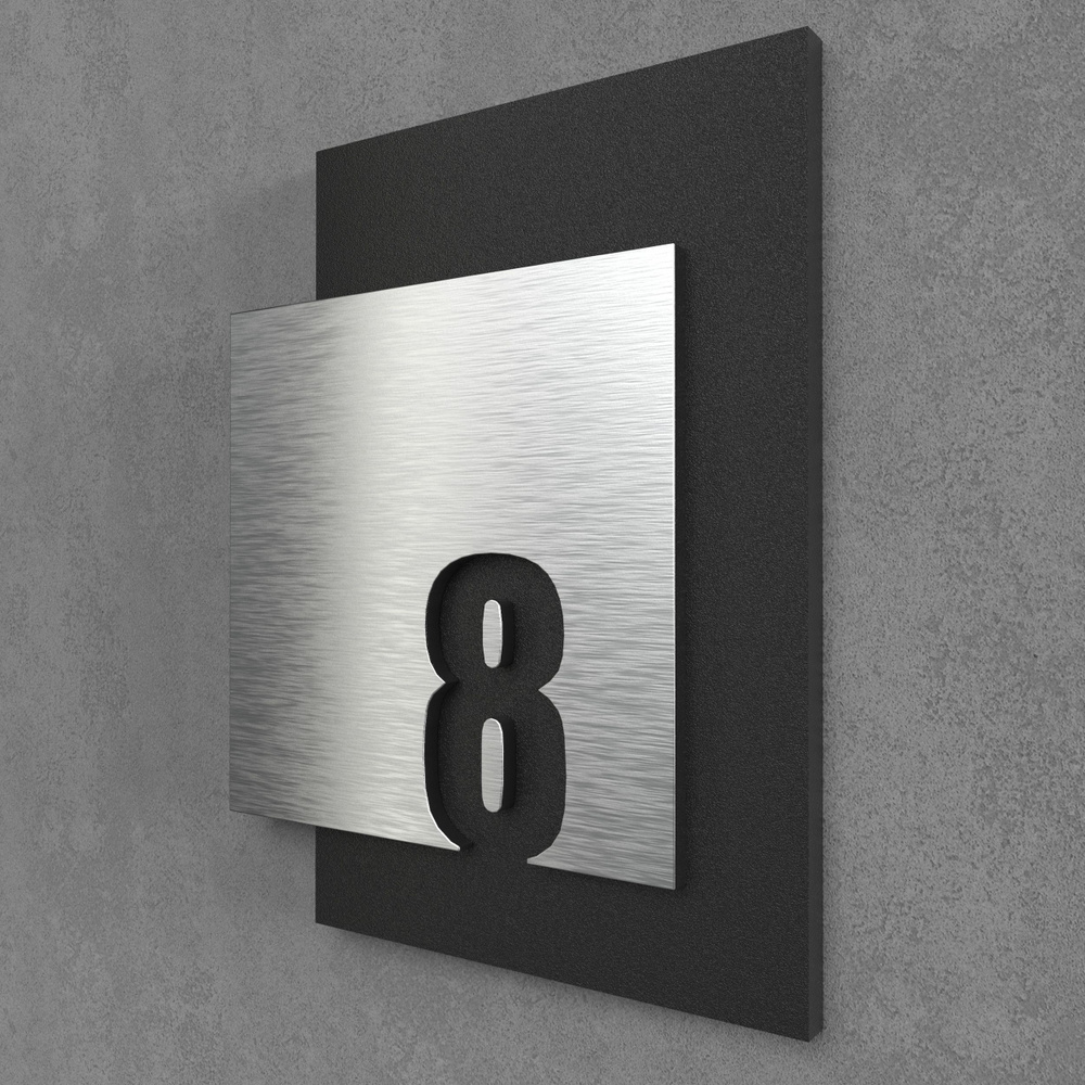 Цифры на дверь квартиры, табличка самоклеящаяся номер 8, 15х12см, царапанное серебро  #1