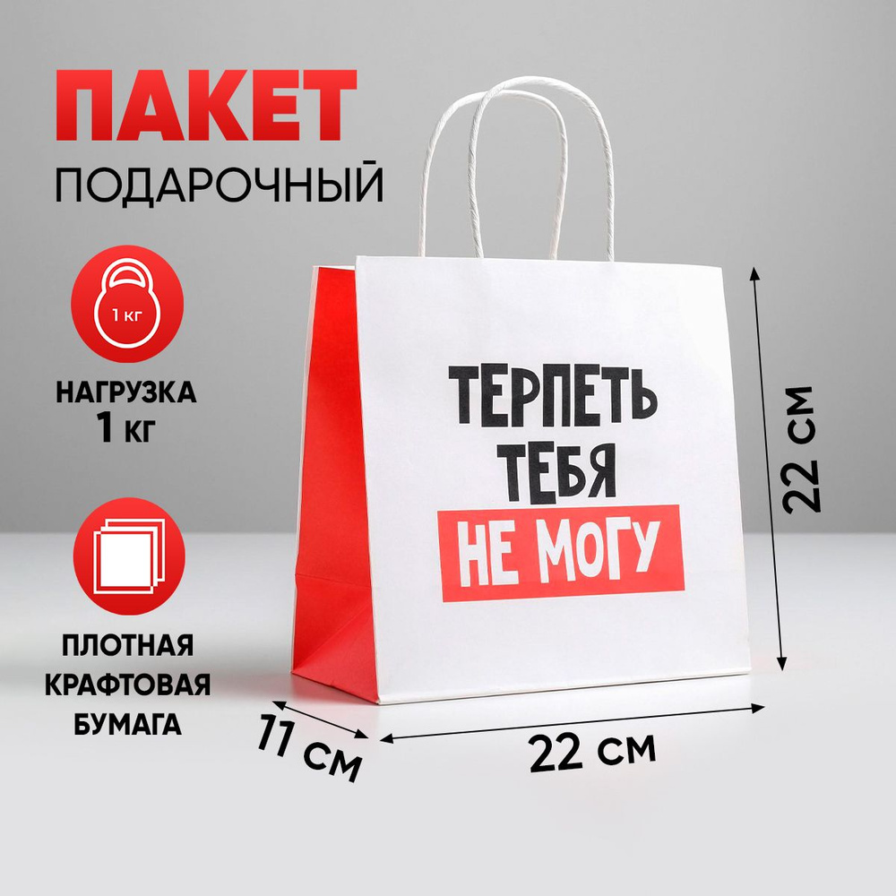 Подарочный пакет Терпеть тебя не могу, 22 х 22 х 11 см #1