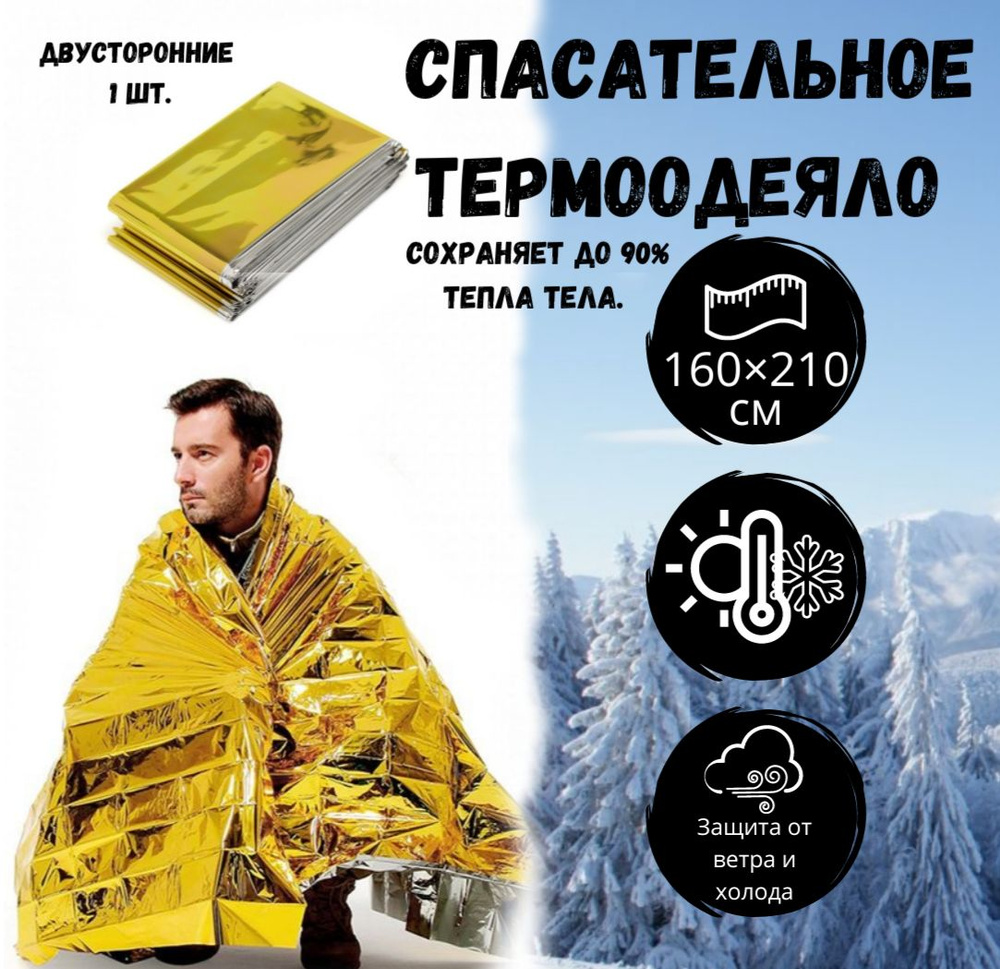 Туристическое спасательное термоодеяло / Одеяло первой помощи / Грелка для путешествий  #1