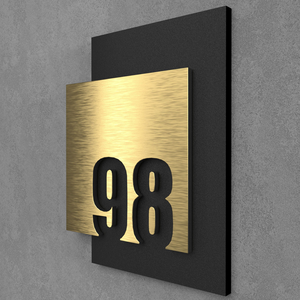 Цифры на дверь квартиры, табличка самоклеящаяся номер 98, 15х12см, царапанное золото  #1