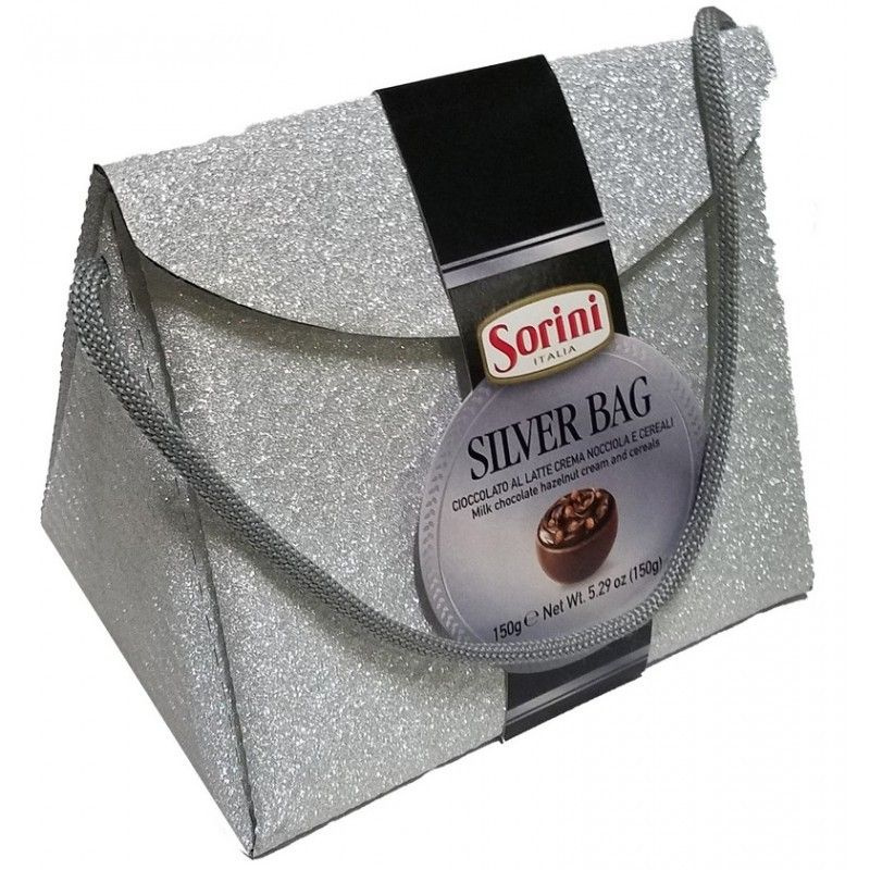 Конфеты SORINI "Glitter Bag" из молочного шоколада с ореховым кремом и зерновыми (Серебро) 150г  #1