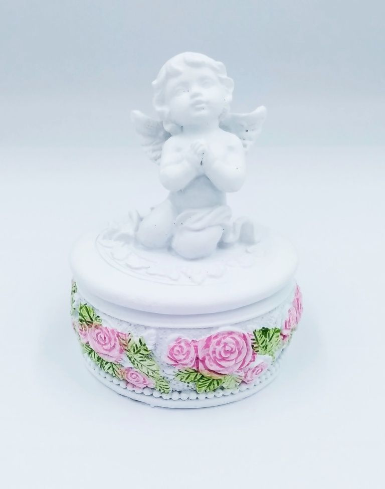 Сувенир статуэтка Ангел Шкатулка Розы круг 9см полимерная.  #1