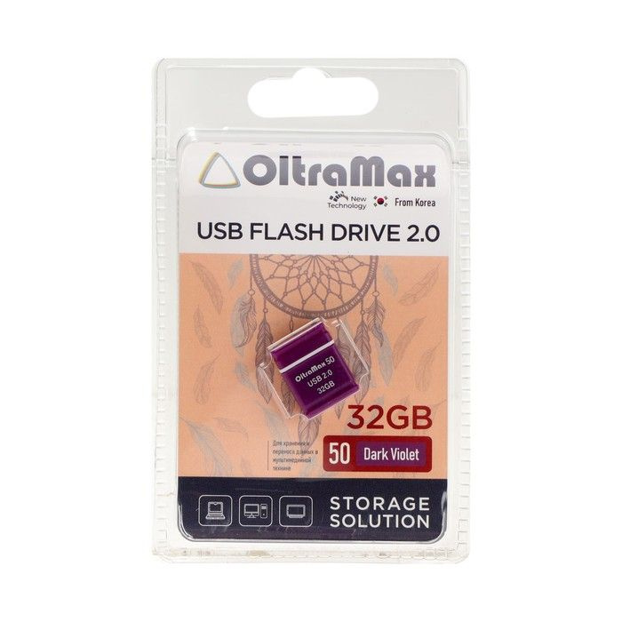 Флешка OltraMax 50, 32 Гб, USB2.0, чт до 15 Мб/с, зап до 8 Мб/с, фиолетовая  #1