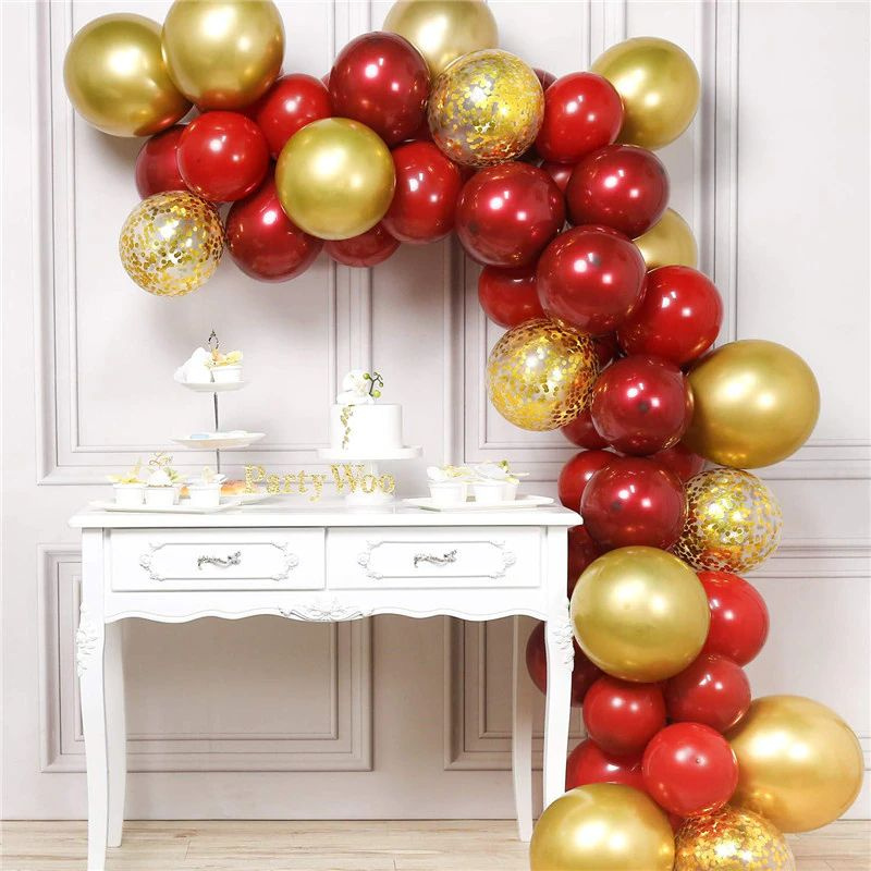Воздушные шары "Красно-золотые" для Фотозоны 50 шт #1