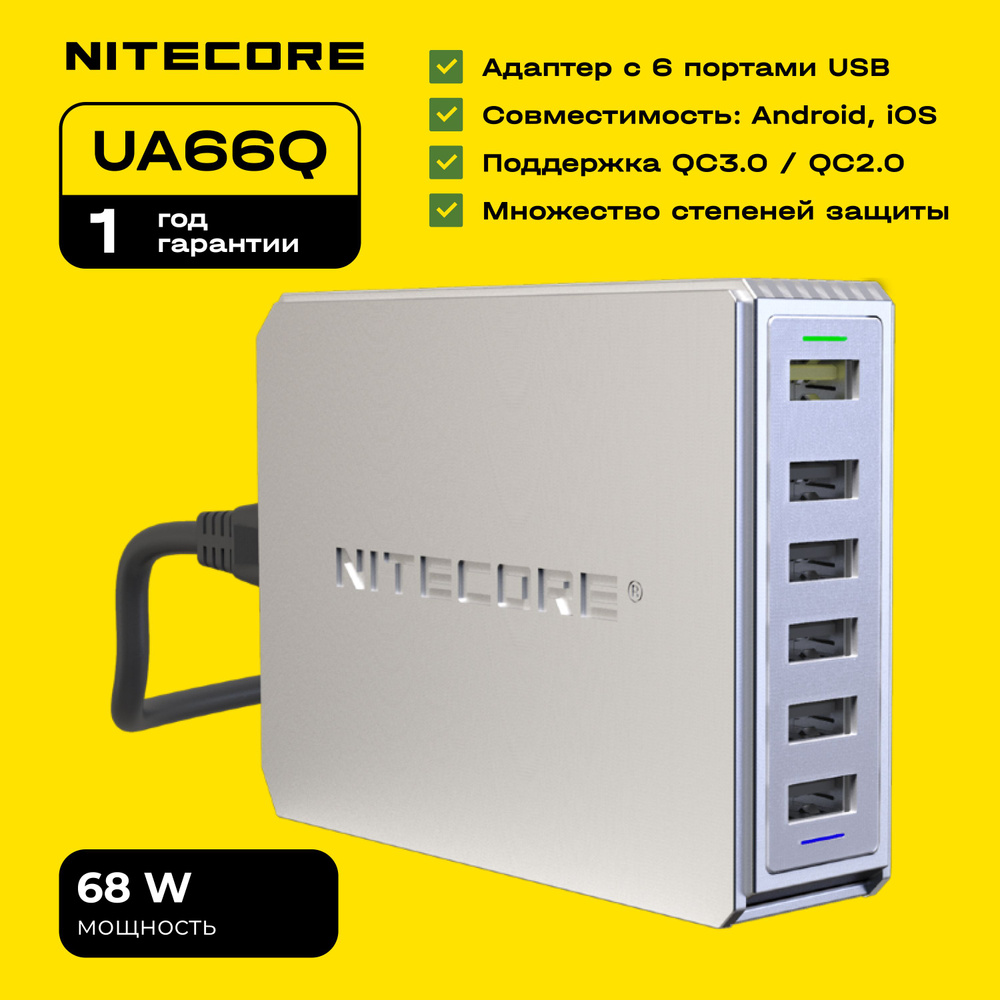 Зарядное устройство NITECORE UA66Q 6-портовый USB-адаптер, разветвитель  #1