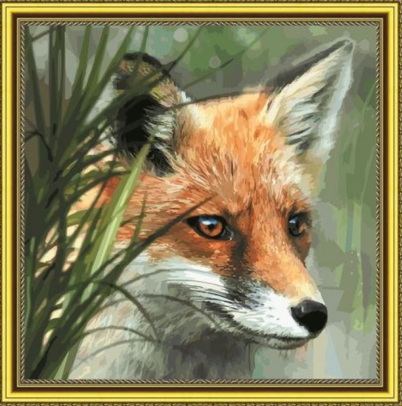 Алмазная мозаика на подрамнике 30x30 Полная выкладка. 30 х 30 : Рыжая лисичка на охоте  #1