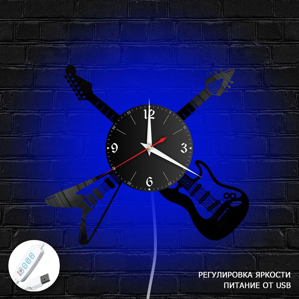 Настенные часы RedLaser "Музыка из винила с синей подсветкой, №6", 30 см  #1