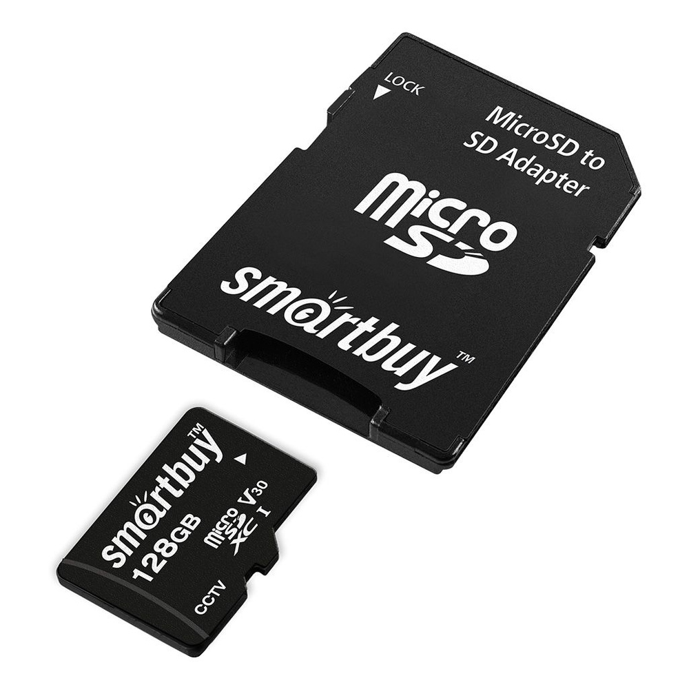 Карта памяти micro sd Smartbuy 128GB cl10 U3 V30 SDXC для видеонаблюдения (с адаптером SD)  #1