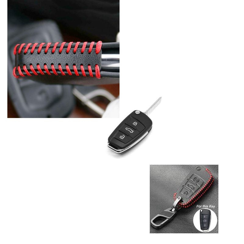 Кожаный чехол с лазерной гравировкой для выкидного ключа Audi 3 button (А6 L), ВК01  #1