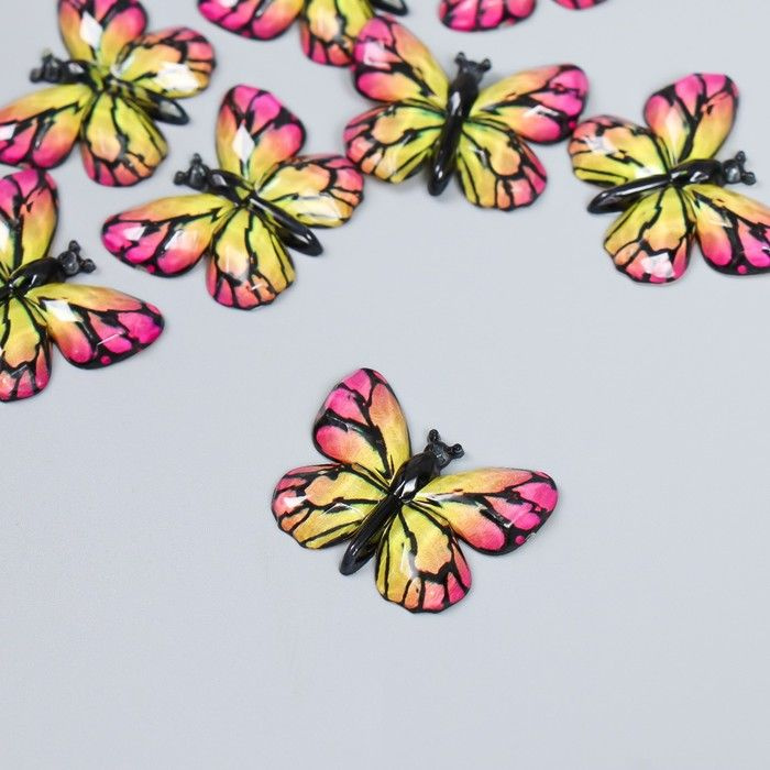 Декор для творчества пластик "Бабочка, жёлто-розовые крылья" 2,5х3,2 см  #1