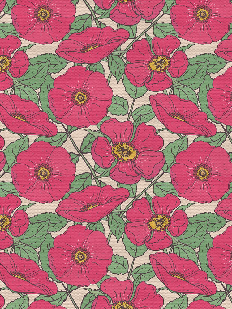 Отрезная ткань для мебели Ambesonne "Цветы шиповника" метражом для рукоделия и шитья, сатен, 185 см  #1