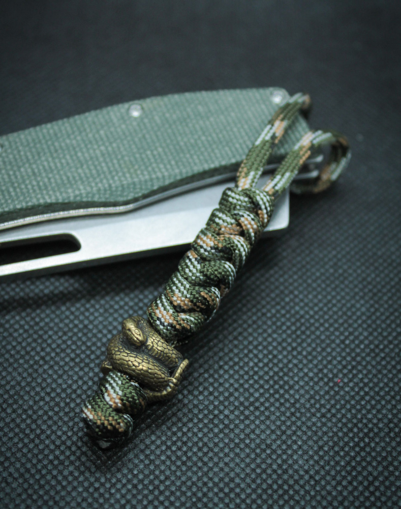 Темляк для ножа из паракорда 4мм с бусиной "Змея" петелька 6 см  #1