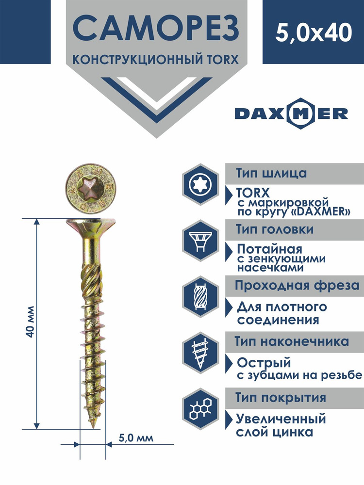 Саморез универсальный Torx Daxmer 5,0х40 (300 шт) #1