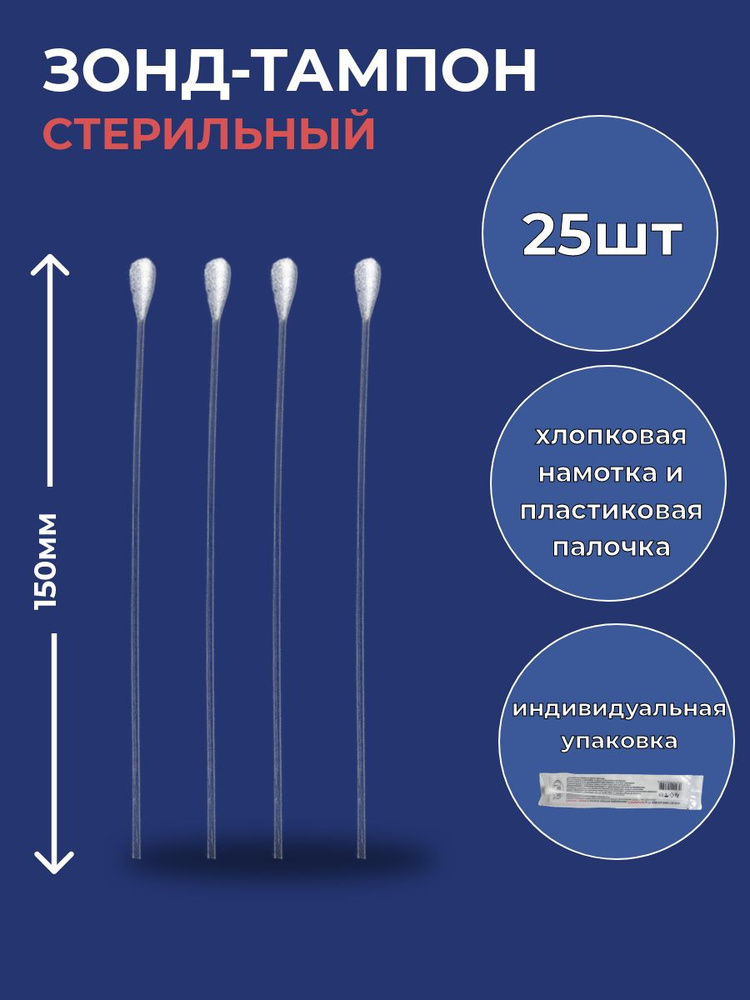 Зонд-тампон пластик/хлопок,(25шт), намотка 5 мм, стерильный, ЕМЕЛЬЯНЪ САВОСТИНЪ, индивидуальная упаковка, #1
