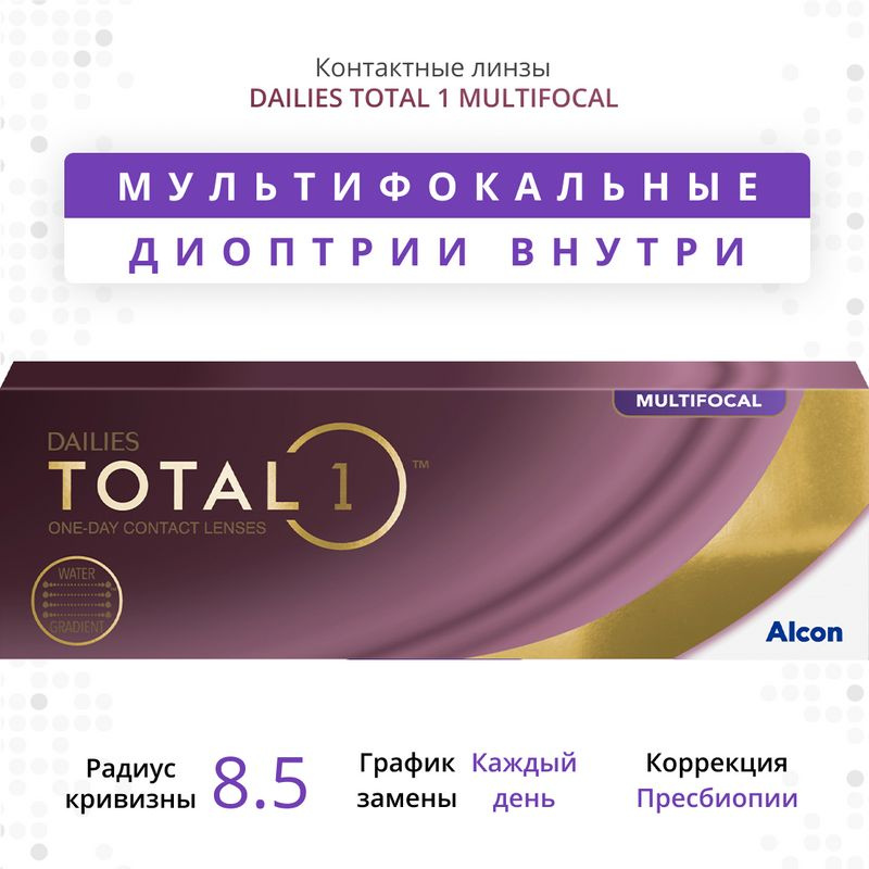 Мультифокальные линзы Dailies Total1 Multifocal, Однодневные, +1.50 / 14.1 / 8.5, Аддидация: LOW (+1), #1