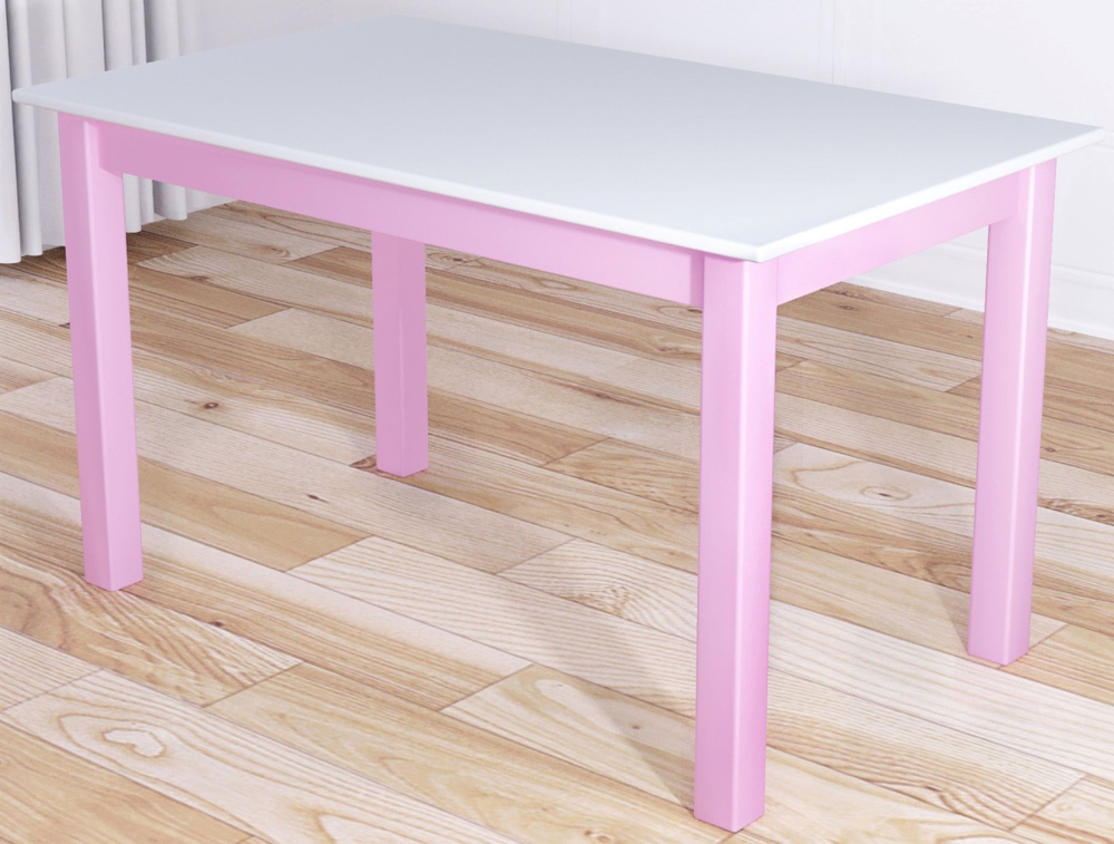 Стол кухонный Классика из массива сосны, белая столешница 20 мм и ножки розового цвета, 110х60х75 см #1
