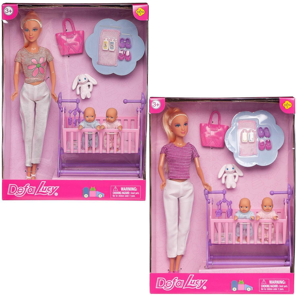 Игровой набор Defa Lucy Молодая мама с близнецами, кукла и 2 пупса  #1