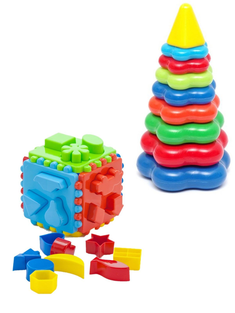 Набор развивающий для малышей/ Игрушка Сортер Кубик логический большой/ Пирамида детская большая  #1