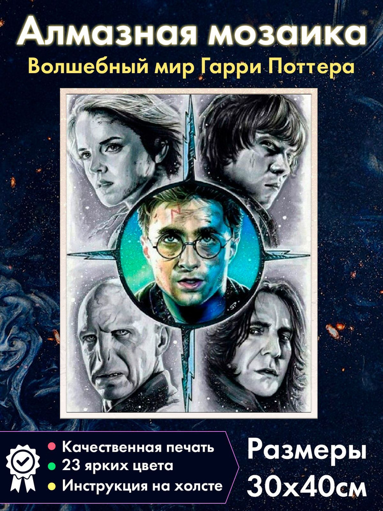 Алмазная мозаика Гарри Поттер, Рон Уизли, Гермиона Грейнджер, Северус Снейп, Лорд Волан-де-Морт  #1