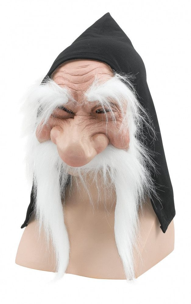 Карнавальная маска "Гном" с белыми волосами и капюшоном  #1