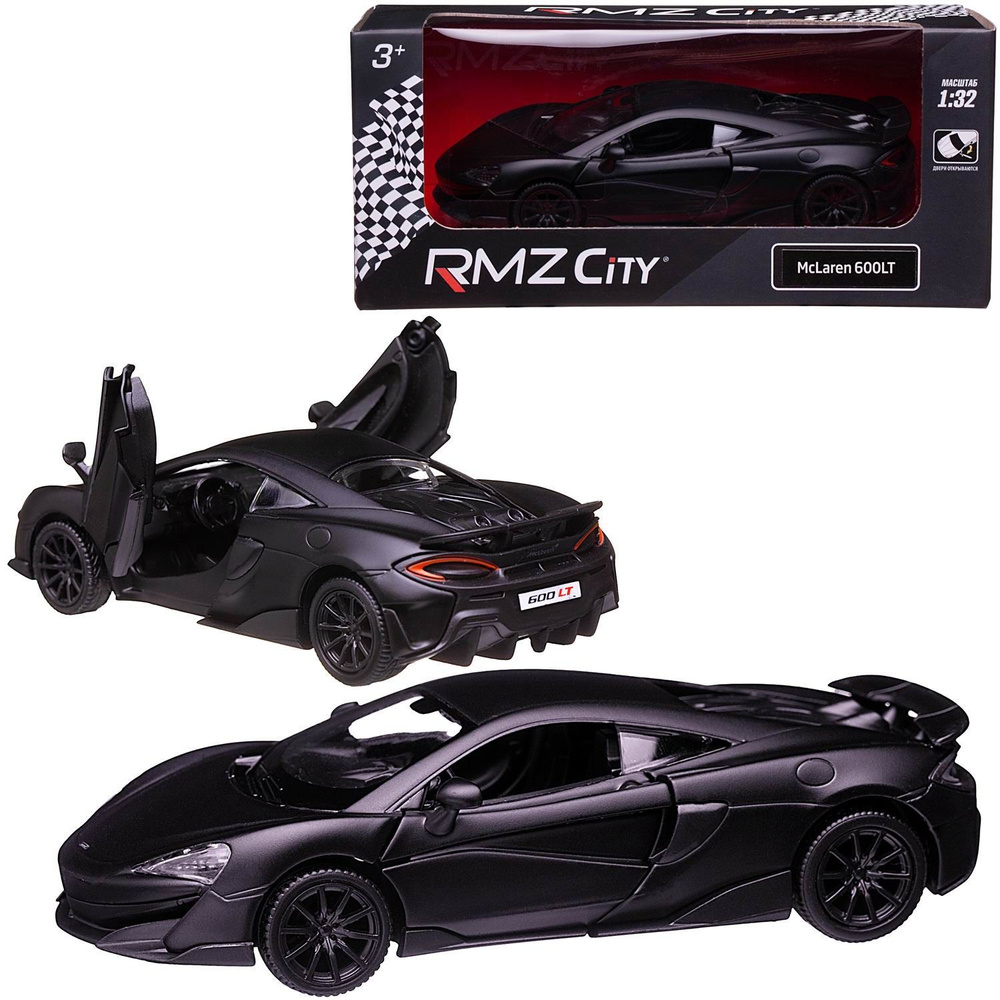 Машина металлическая RMZ City 1:32 McLaren 600LT, черный матовый цвет, двери открываются  #1