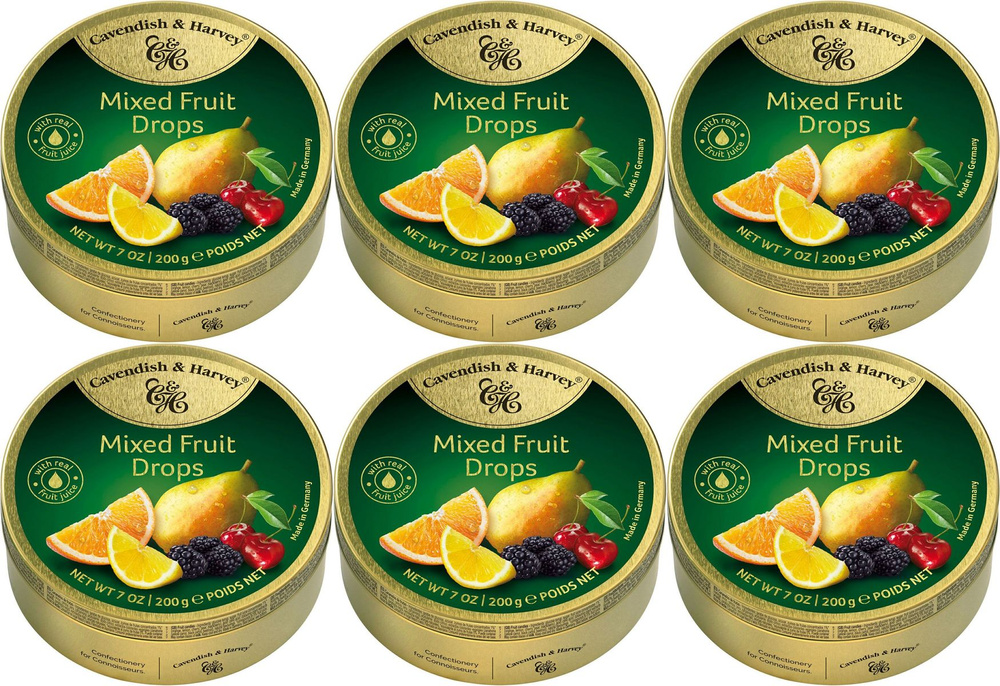 Леденцы Cavendish & Harvey Mixed Fruit Drops Фруктовое ассорти, комплект: 6 упаковок по 200 г  #1