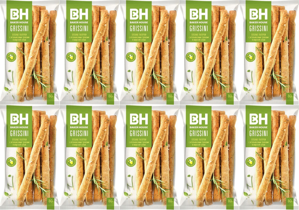 Хлебные палочки Baker House с итальянскими травами и морской солью, комплект: 10 упаковок по 80 г  #1
