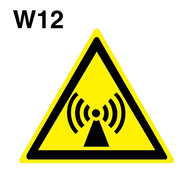 Световозвращающий, треугольный, предупреждающий знак W12 Внимание. Электромагнитное поле (самоклеящаяся #1