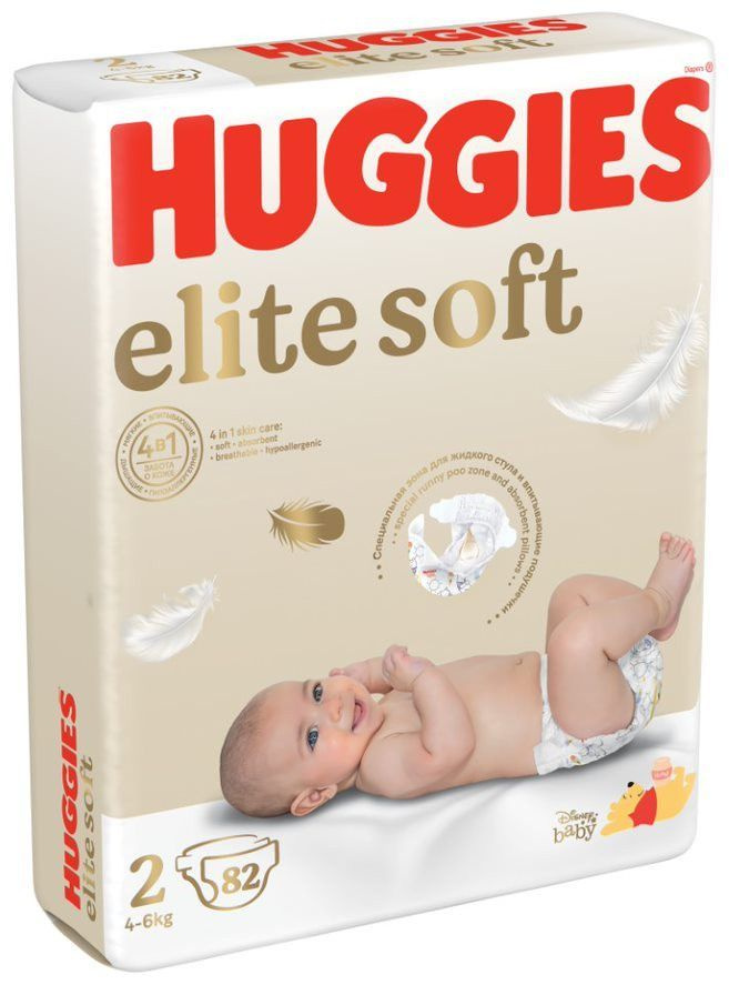 Подгузники Huggies Elite Soft для новорожденных 4-6кг, 2 размер, 82шт  #1